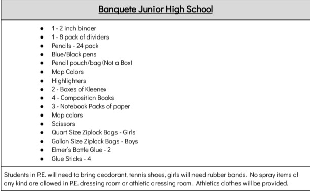 JUNIOR HIGH SCHOOL SUPPLY LIST